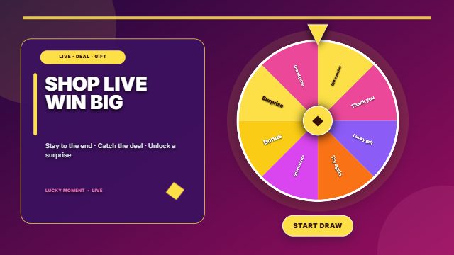 Live sale spotlight · Prize wheel